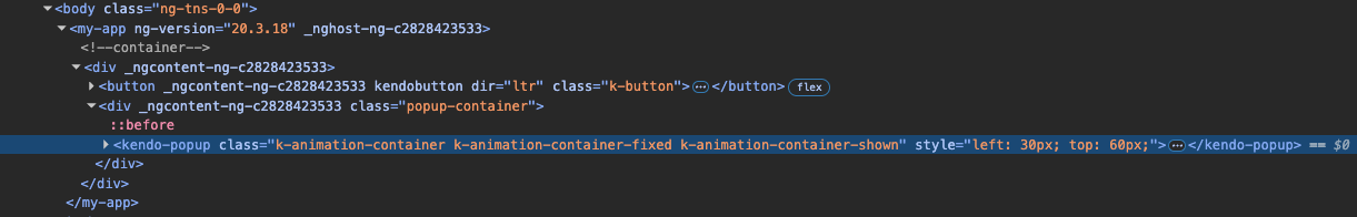 Kendo UI for Angular Popup - Popup container injection with POPUP_CONTAINER token