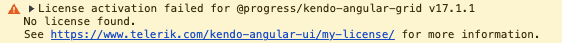 Kendo UI for Angular - Console Warning for a missing or invalid license