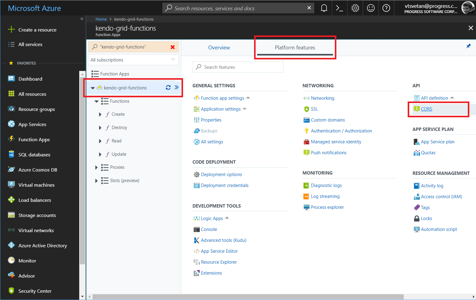 Kendo UI for Angular - Cloud Integration - Application platform features in Azure