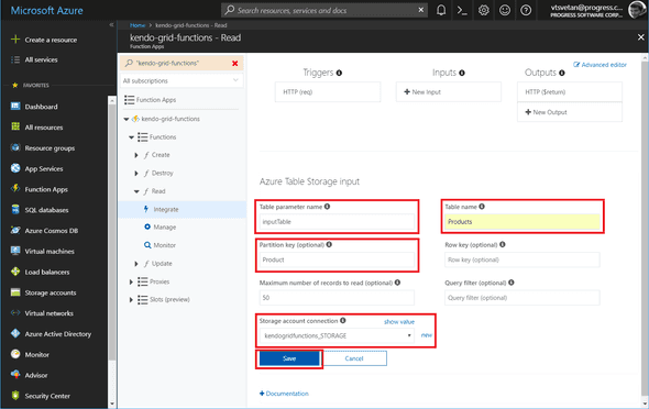 Kendo UI for Angular - Cloud Integration - New input configuration in Azure