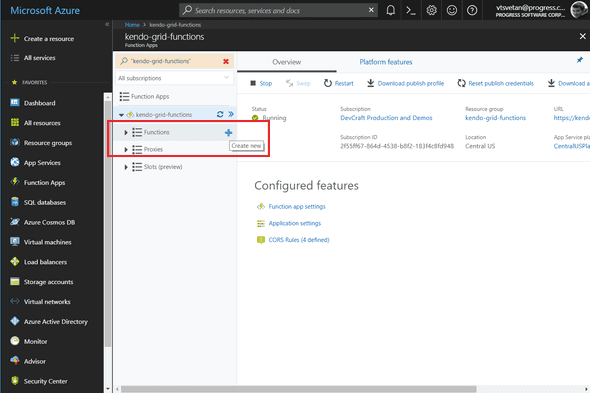Kendo UI for Angular - Cloud Integration - Application functions overview in Azure