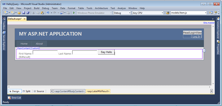 Kendo UI for jQuery Default Design View
