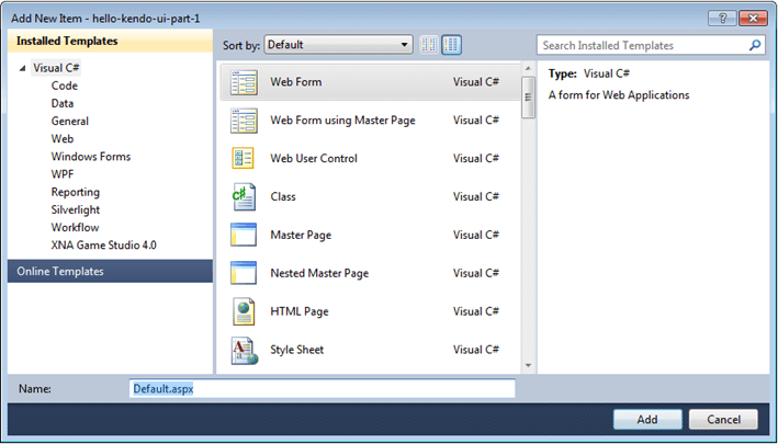 Kendo UI for jQuery add-new-webform