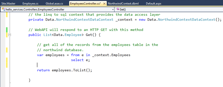 Kendo UI for jQuery Return A LinqToSql Object