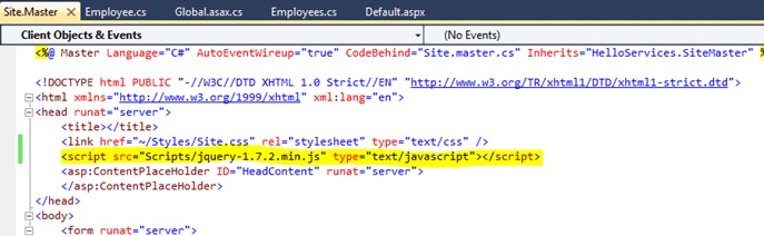Kendo UI for jQuery Add jQuery To Master Page