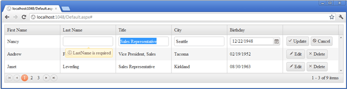 Kendo UI for jQuery Editable Grid with a Model