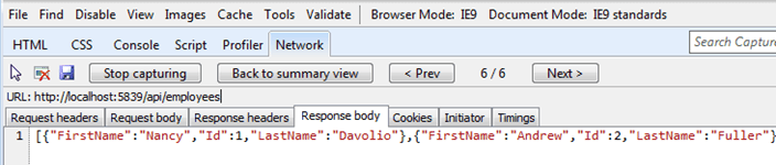 Kendo UI for jQuery F12 Response Body
