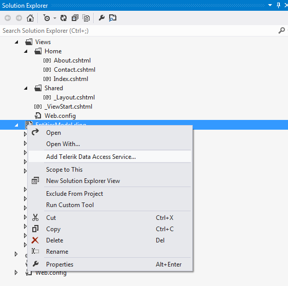 Kendo UI for jQuery Generate OpenAccess Domain Model