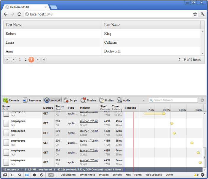 Kendo UI for jQuery grid-preview-paging-server-dev-tools