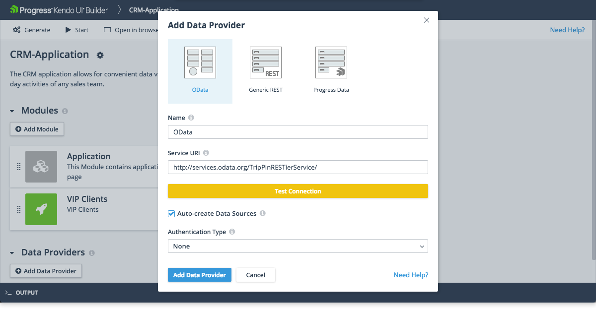Adding Data Providers with the Kendo UI Builder