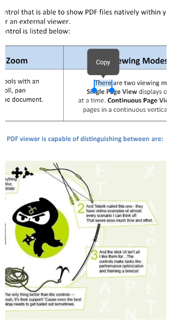 Telerik UI for .NET MAUI PDF Viewer Selection on Mobile