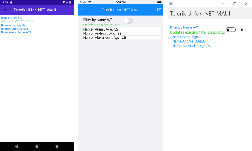 .NET MAUI ListView Filter Descriptors MVVM
