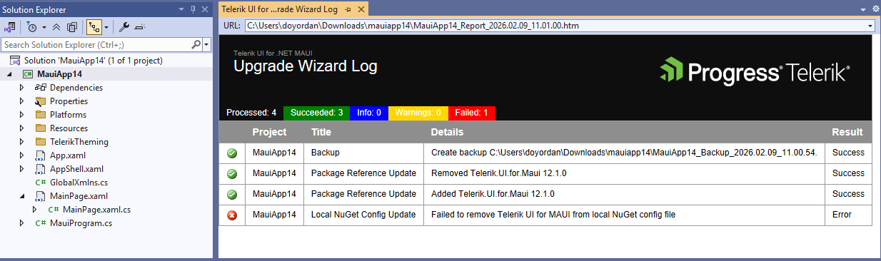 Upgrade summary and log