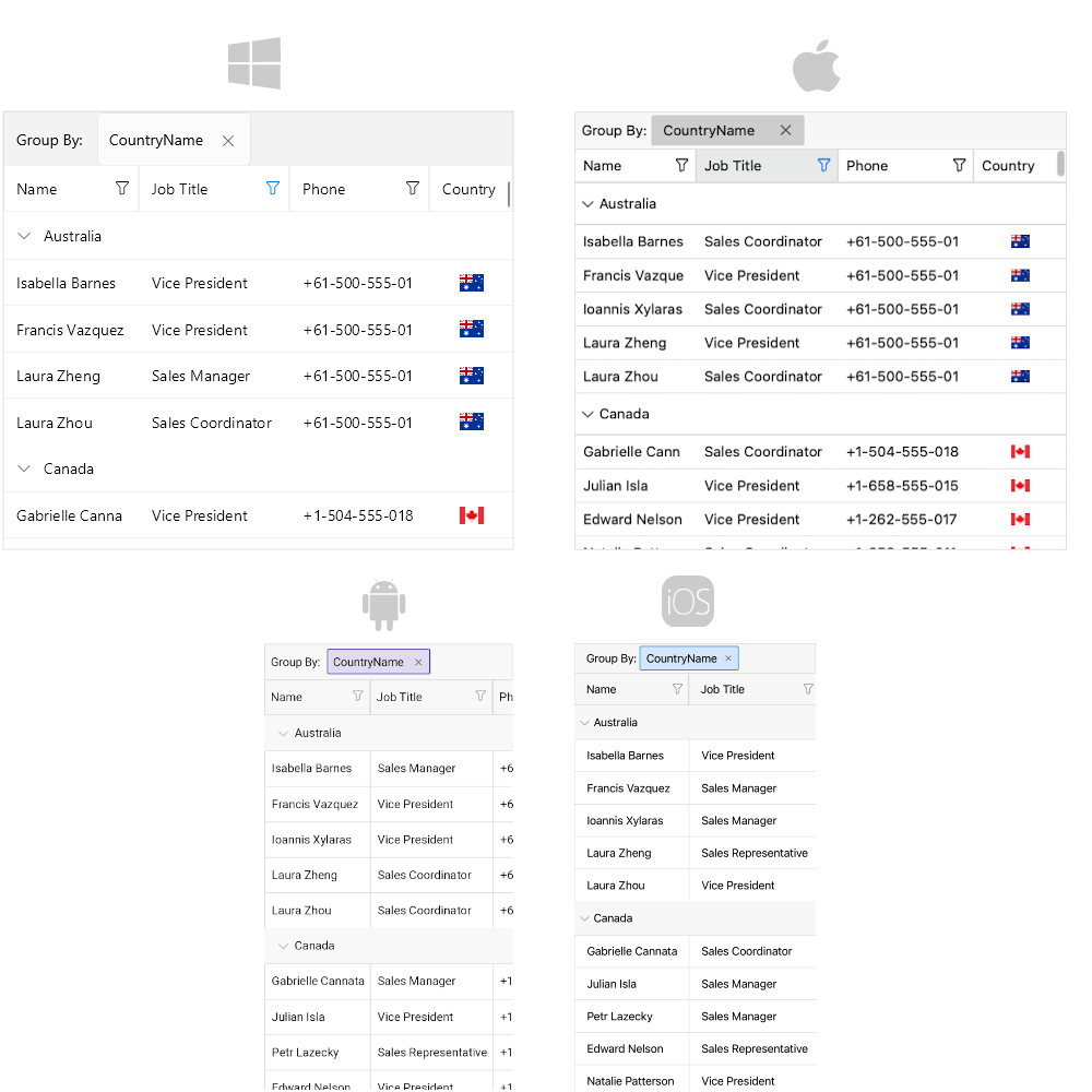 Telerik .NET MAUI Grid on all platforms