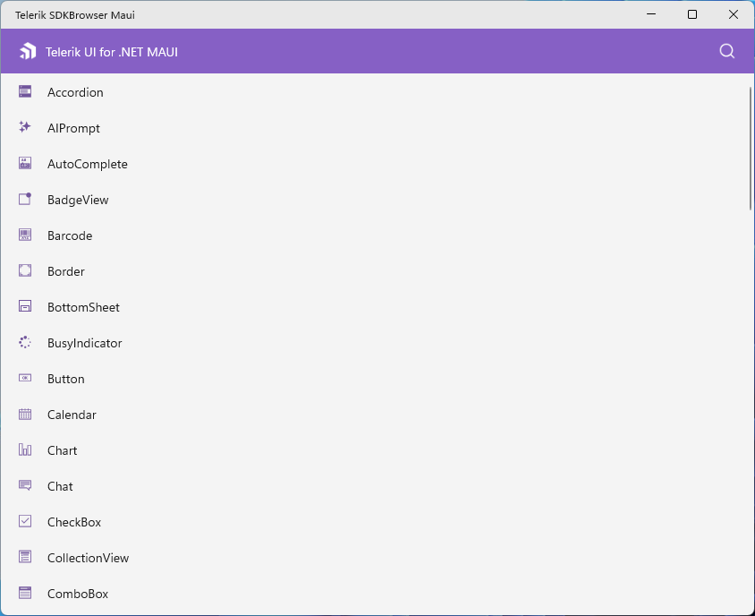 Telerik UI for .NET MAUI SDKBrowser App WinUI