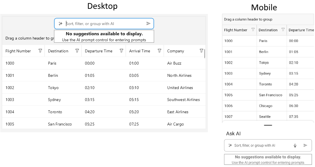 DataGrid AI Smart Assistant Custom Empty Templates