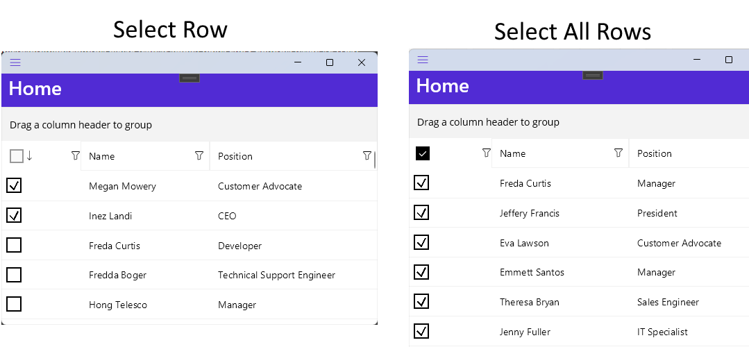 .NET MAUI DataGrid Selection Column