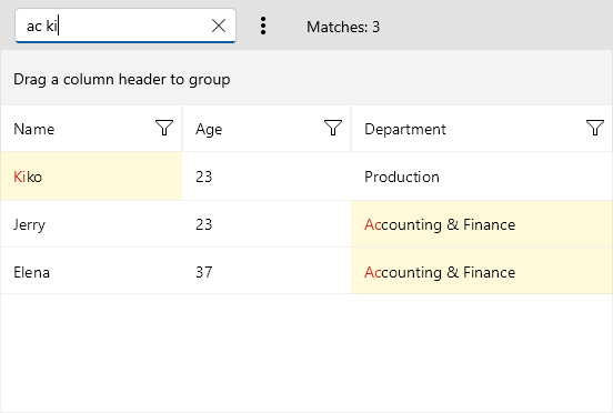 Telerik .NET MAUI DataGrid Search by Two Terms