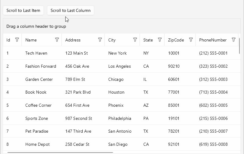 .NET MAUI DataGrid Programmatic Scrolling to a Column