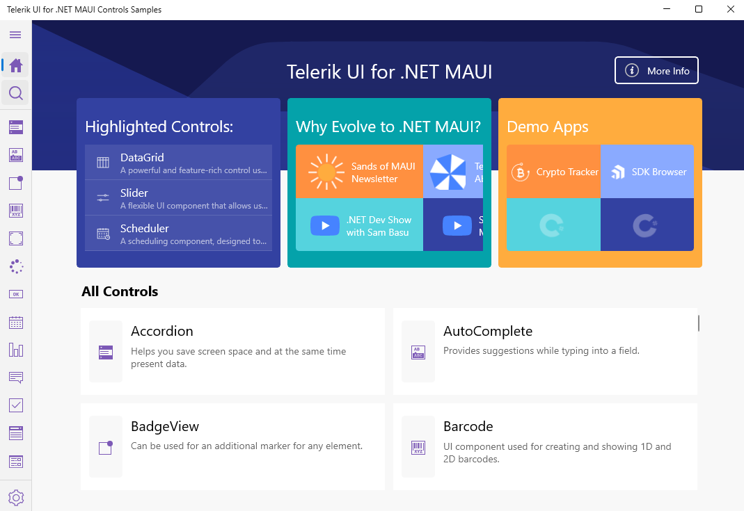 Telerik UI for .NET MAUI Sample App WinU