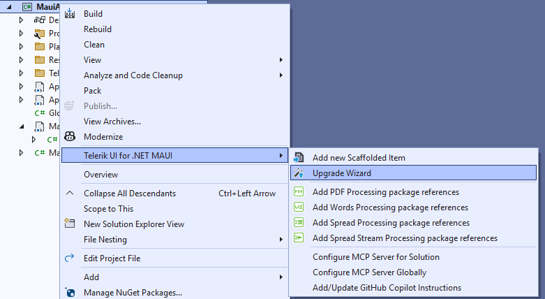 Open the Upgrade Wizard from Solution Explorer