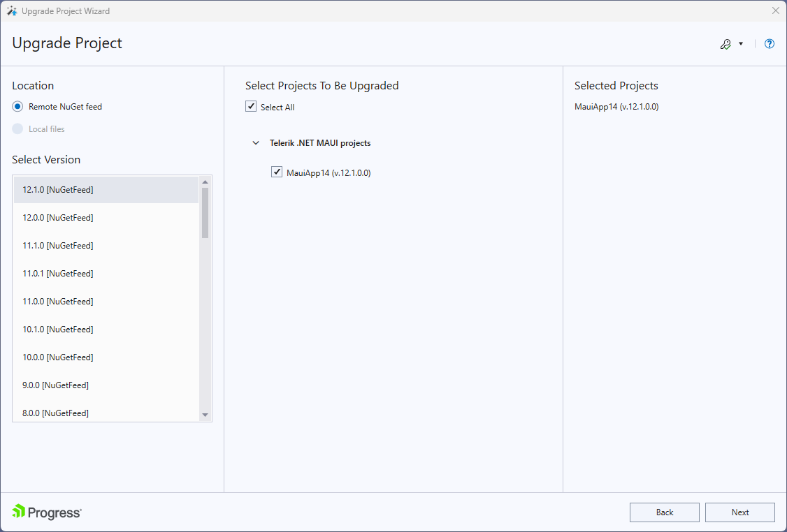 Select projects and target version