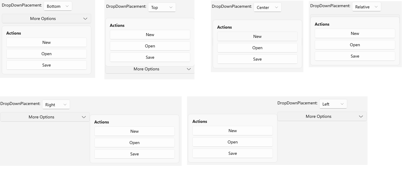 .NET MAUI DropDownButton DropDown Placement