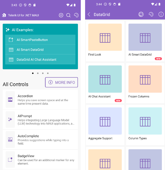 Controls Samples App running on Android