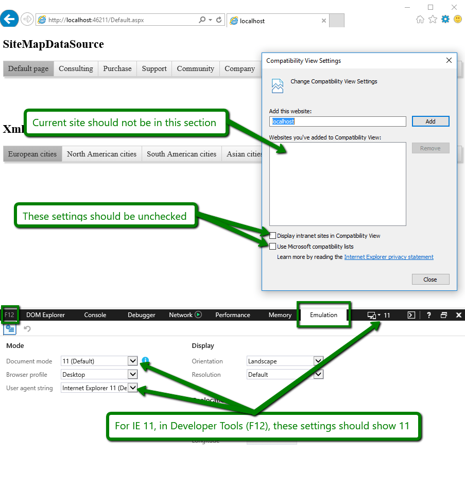 Disabled Compatibility ViewMode Settings