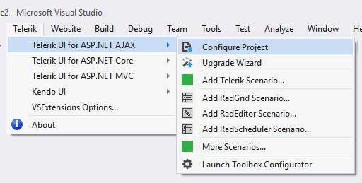 Telerik menu - configure project