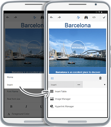 Mobile Editor Insert Dialogs