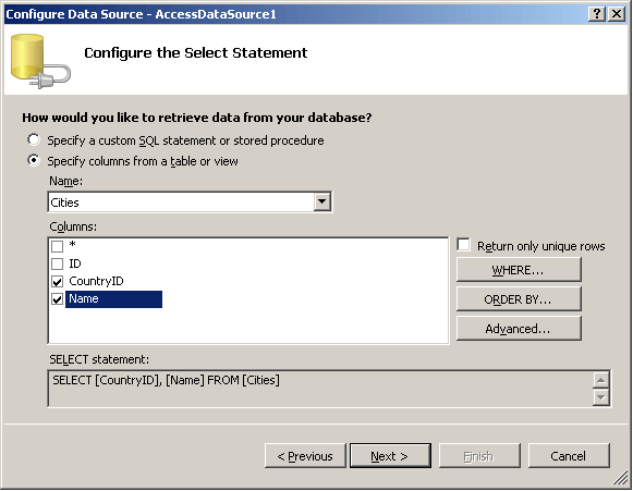 ComboBox Configure Data Source - Select
