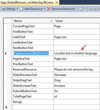 RadDataPager Localize text