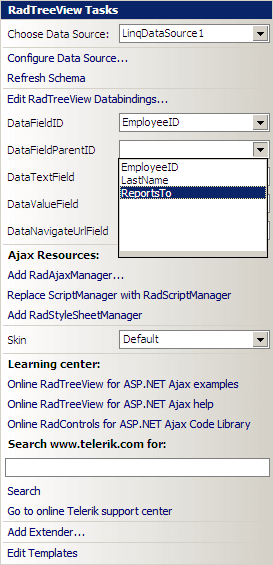 RadTreeView Data Field Parent ID