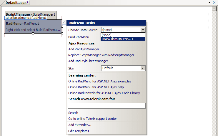 RadMenu LINQ Choose DataSource