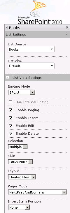 spradlsitview list view toolpart