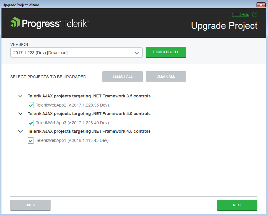 introduction-vsx upgradewizard chooseprojects