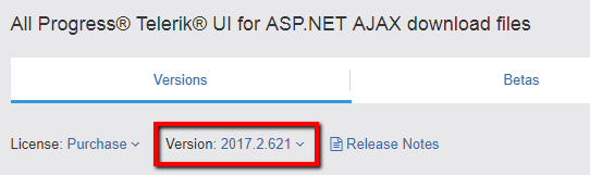 Version dropdown