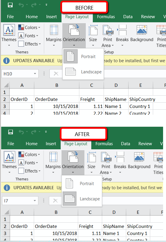 Excel Landscape orientation