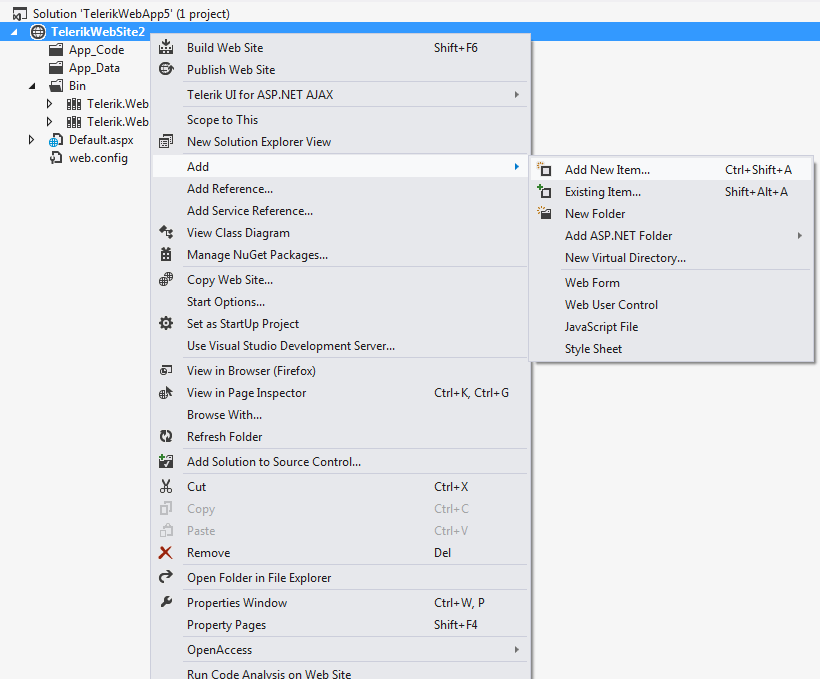 New Item Context Menu