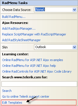 RadMenu Smart Tag Edit Templates