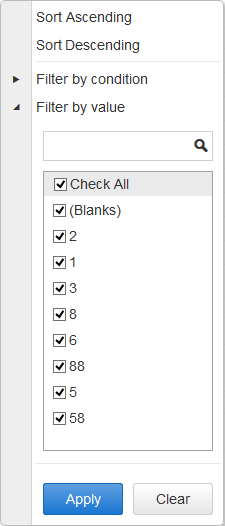 Filter column data by value