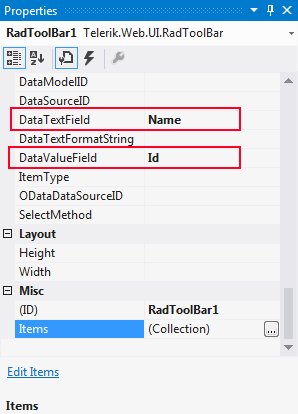 toolbar datafieldproperties