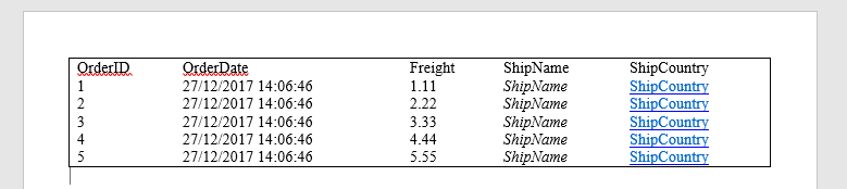 New rendered data in .docx