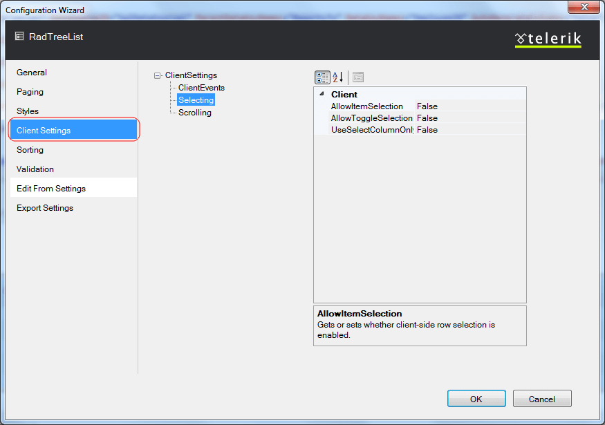 RadTreeList Client settings