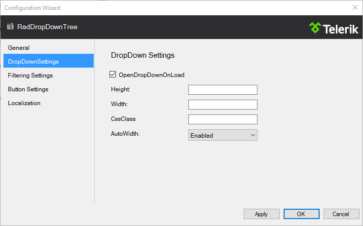 RadDropDownTree Getting Started Wizard DropDown