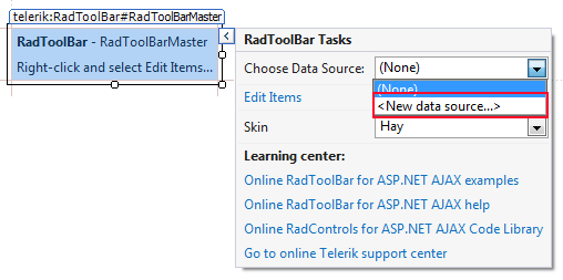 toolbar newdatasource