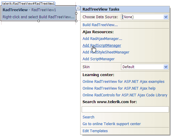 RadTreeView Smart Tag