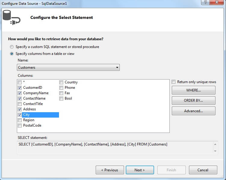 Configure Select Statement