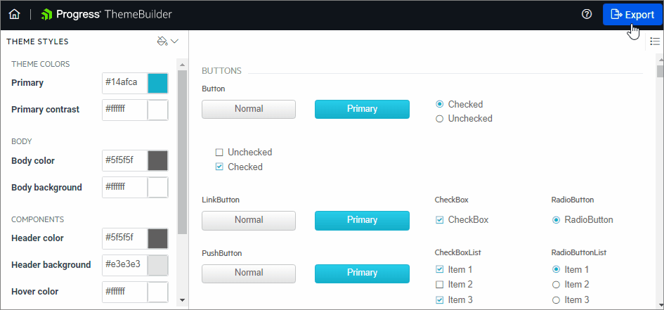 Export custom theme